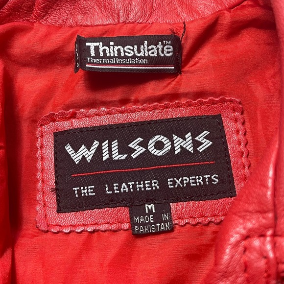 Wilsons Women's M Red Leather Moto Jacket Cropped Belted Biker Thinsulate - Picture 3 of 9